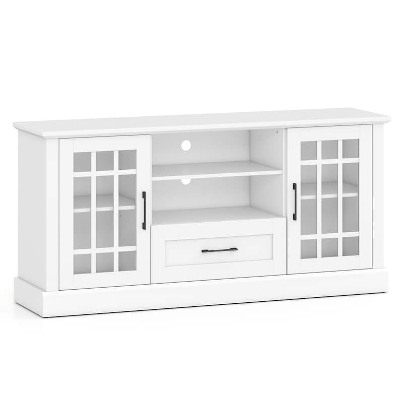 Gymax Farmhouse TV Stand for TVs up to 70'' Media Center w/Glass Doors