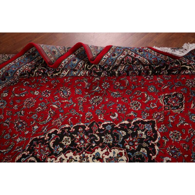 Traditional / Floral Red Kashan Turkish Rug Machine-Made Carpet - 9'7" x 12'11"