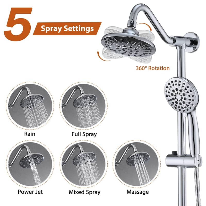 Wall Mounted Shower Faucet With Handheld Shower 6 Inch Rain Shower Head Combo Set Shower System With Slide Bar, NO VALVE