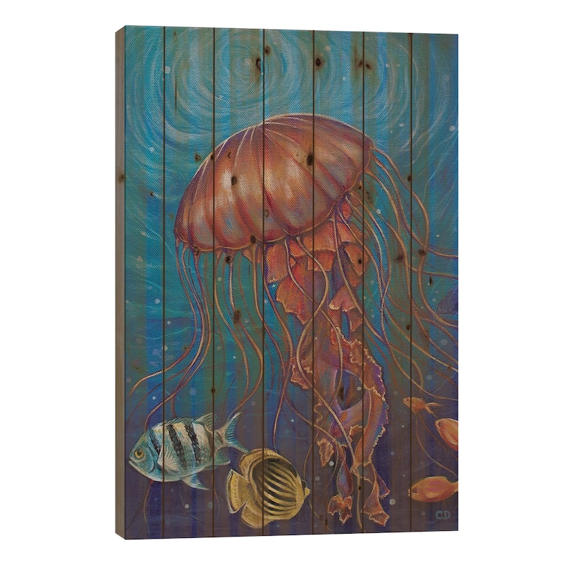 Jellyfish Print On Wood by Cyndi Dodes - Multi-Color - 26x18x1.5