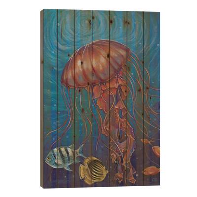 Jellyfish Print On Wood by Cyndi Dodes - Multi-Color