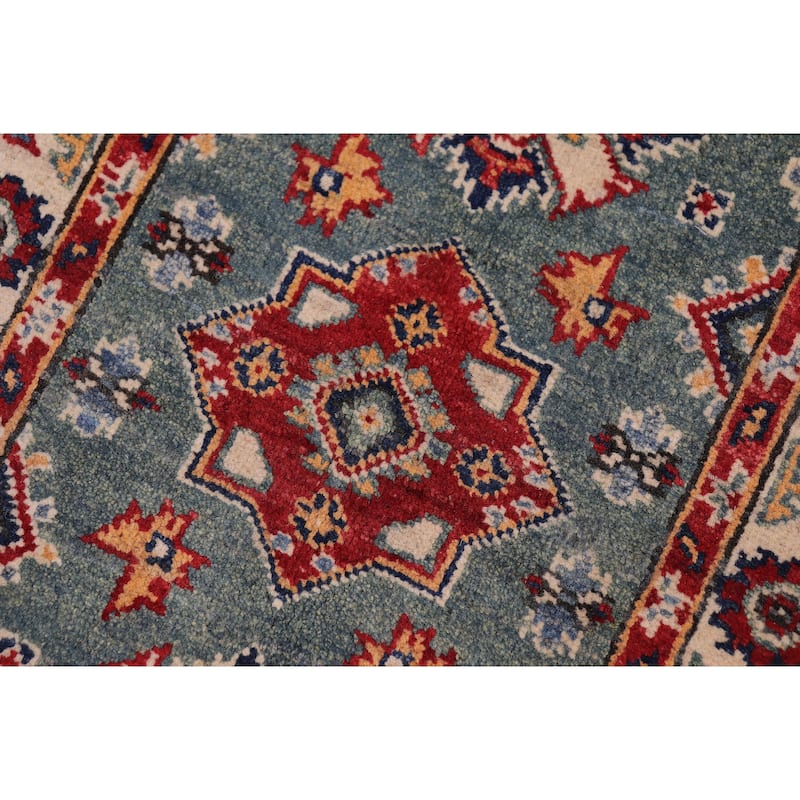 Rustic Kazak Emmy Green/Beige Wool Rug - 2'0'' x 3'0''