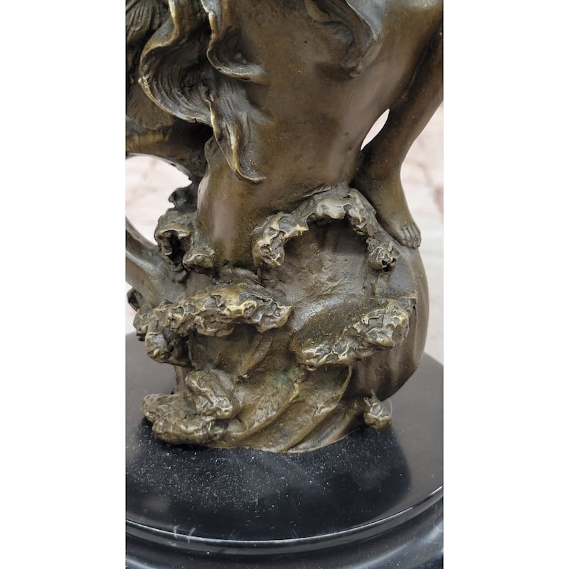 Romantic Bronze Angel Sculpture – Embrace Of Two Winged Figures On Marble Base