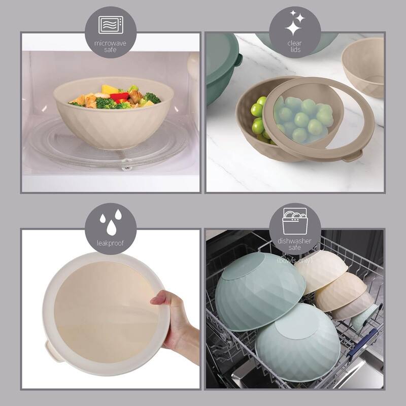 COOK WITH COLOR Mixing Bowls with Lids 12 Piece Plastic Nesting Bowls Set includes 6 Prep Bowls and 6 Lids Diamond Design