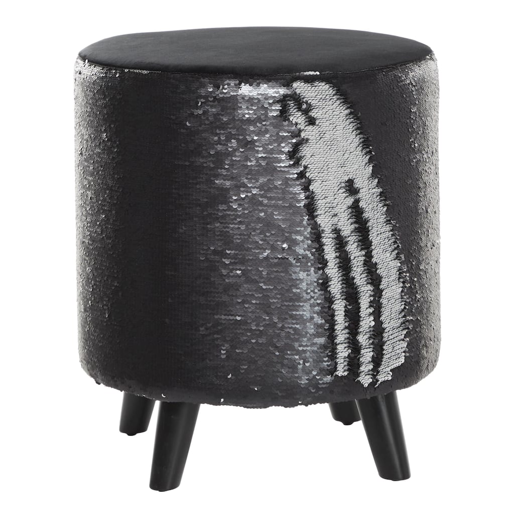 Polyester Stool with Sequins - Black - Roche River Decor