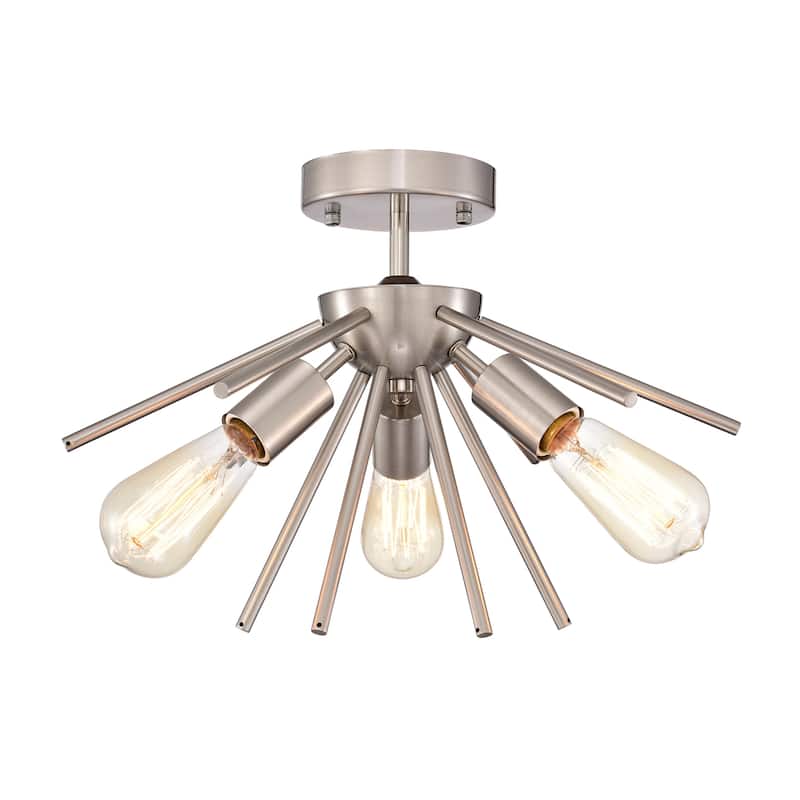 Caleb 3-Light Mid-Century Modern Sputnik Semi-Flush Mount - Polished Nickel