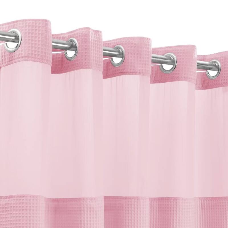 Cotton Blend Honeycomb Waffle Weave Shower Curtain with Snap-in Liner