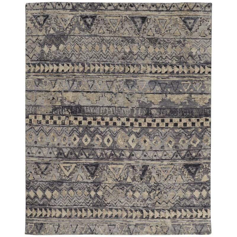 Scottsdale Luxe Hand Knot Accent Rug, Charcoal Gray/Light Beige - 7'-9" x 9'-9" - Beige/Charcoal Gray/Denim Blue