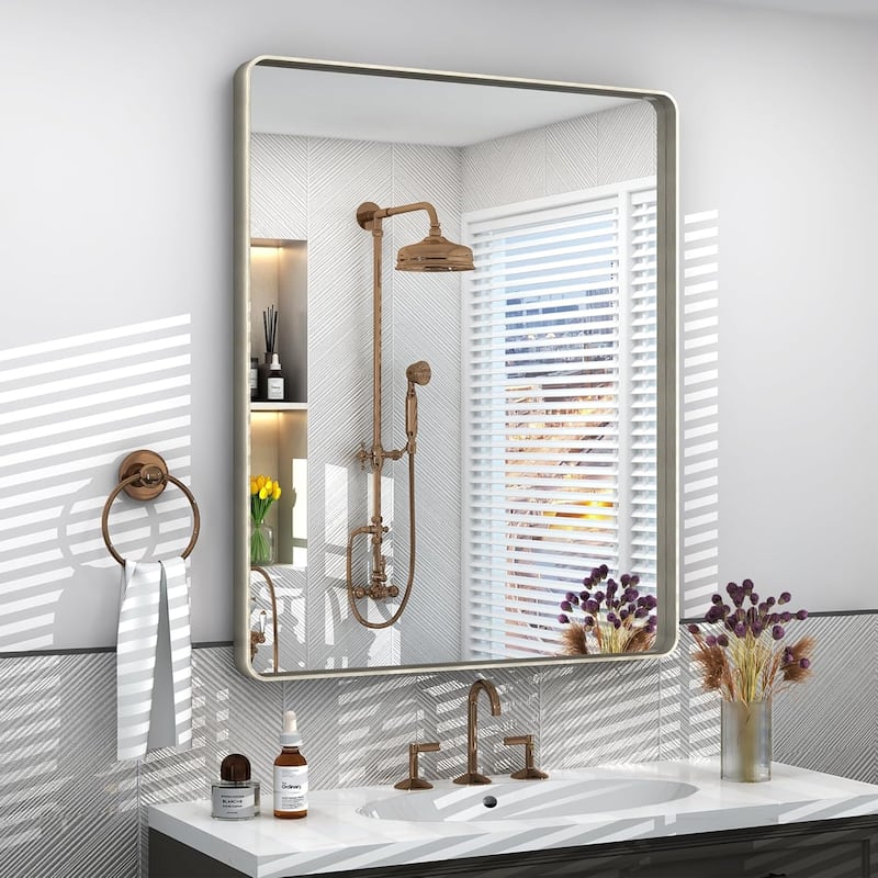 Aluminum alloy Framed Tempered Glass Wall Bathroom Vanity Mirror - 32" x 24" - Silver