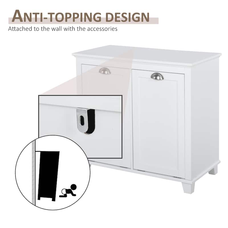 HOMCOM Laundry Room Organization and Storage Cabinet Freestanding Furniture with 2 Tilt Out Hamper Design, White - 30*15.75*27.5