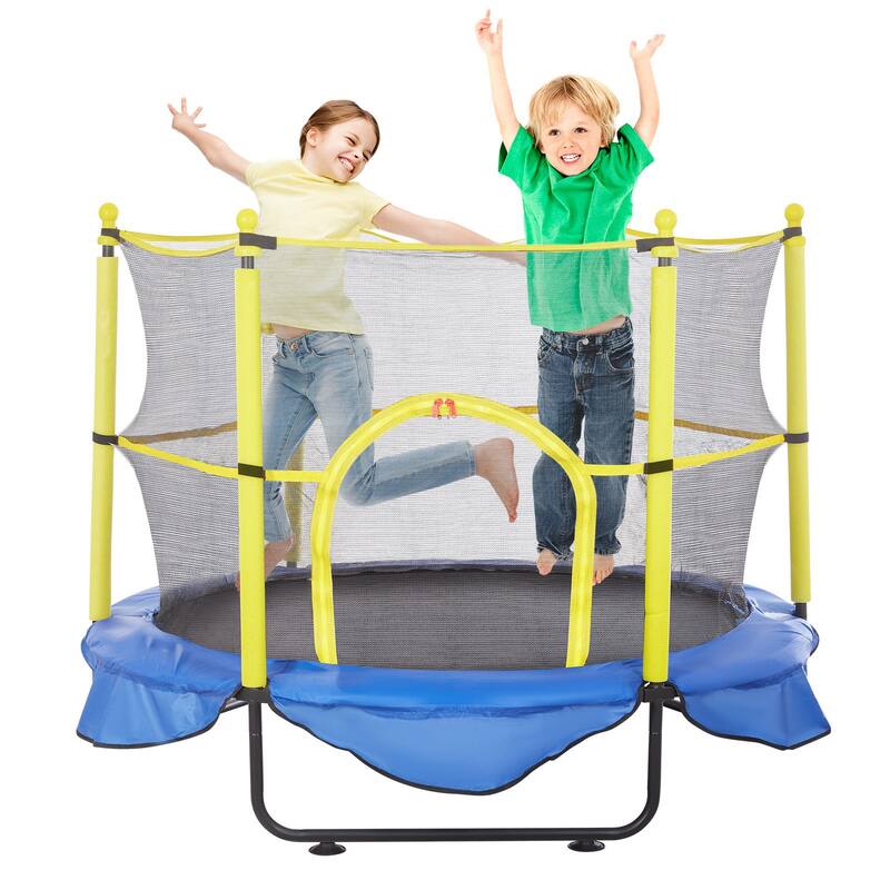 5FT Kids Trampoline with Safety Net and Basketball Hoop for Indoor Outdoor