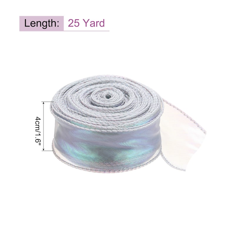 1.5 Inch 10 Yard Sheer Organza Ribbon Shimmer Chiffon Tulle Ribbons - Silver - 1 1/2"x 25 Yard