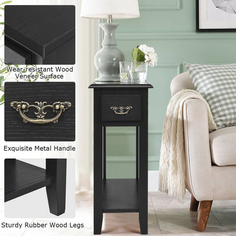 Gymax Set of 2 Nightstand 2 Tier End Bedside Sofa Side Table w/Drawer - See Details