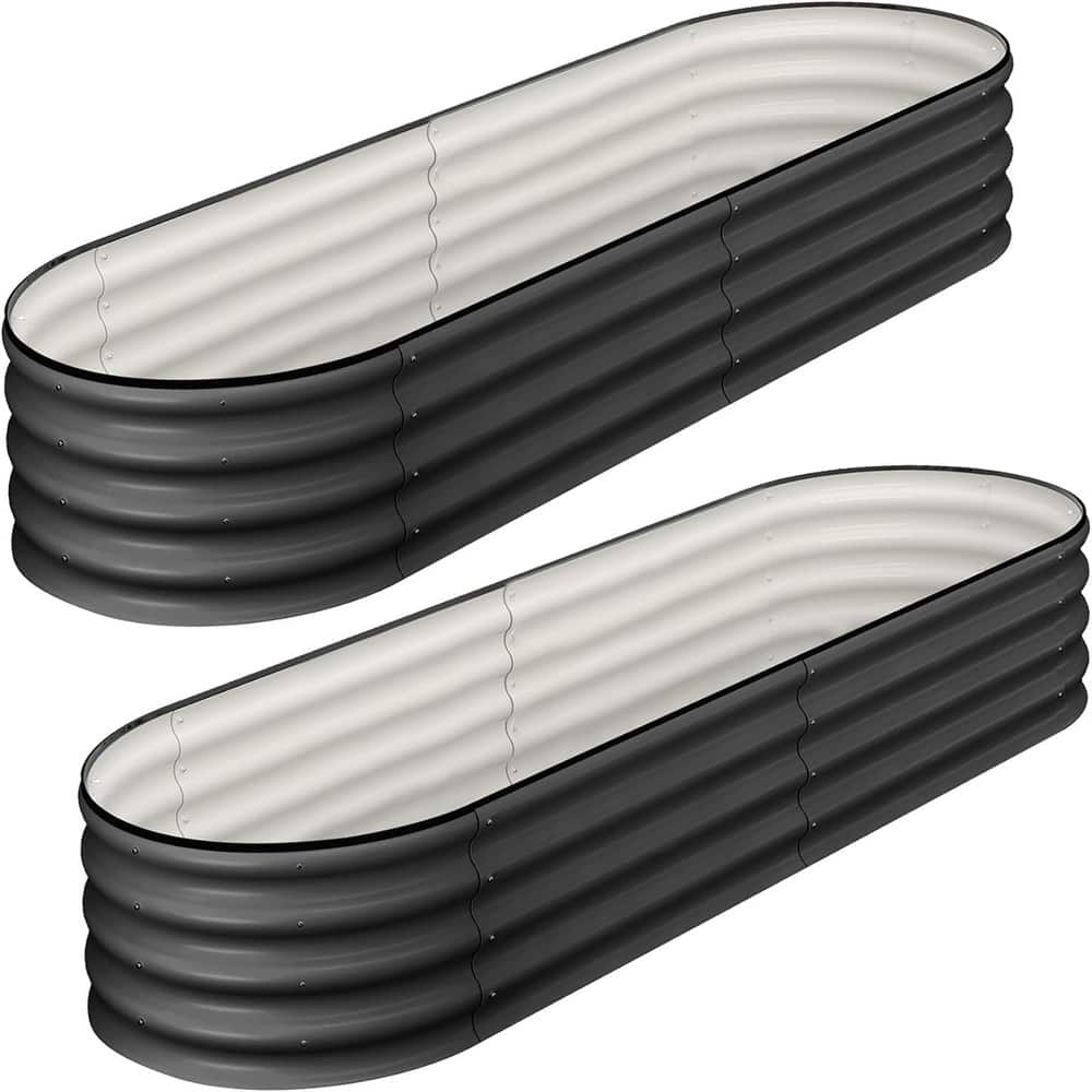 2-Pack Galvanized Steel Oval Raised Garden Beds (4.5x2x1.5FT) - Large Metal Planter Box with Open Base Off-White