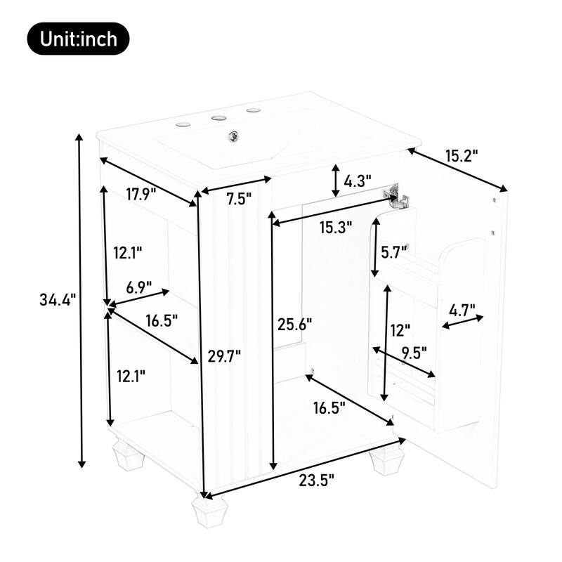 24" Bathroom Vanity with Sink, Multifunctional Storage Bathroom Cabinet with Door Shelf, Side Open Storage, Soft Closing Door