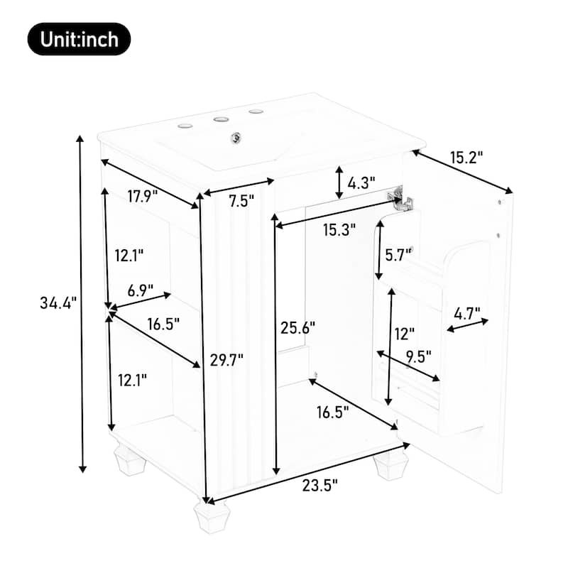 Anmytek 24 Inch Bathroom Vanity Cabinet with Sink Side Open Storage Door Shelf Solid Wood Frame Soft Closing Door White