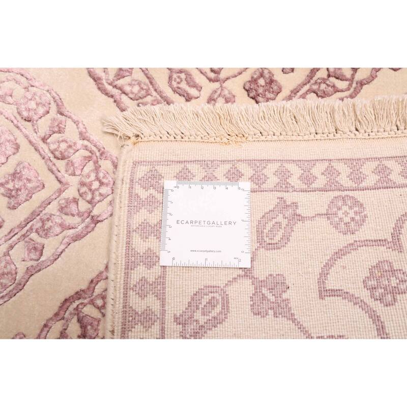 ECARPETGALLERY Hand-knotted Mirzapur Cream Silk, Wool Rug - 5'7 x 7'10
