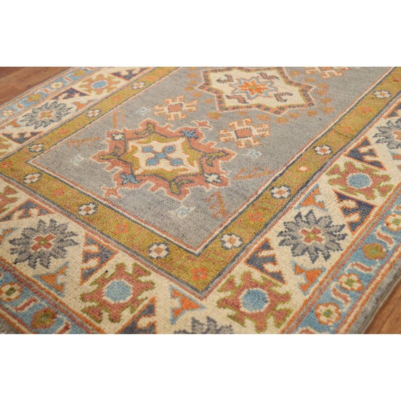 Gray Kazak Foyer Rug Hand-Knotted Traditional Wool Carpet - 2'7"x 4'2"
