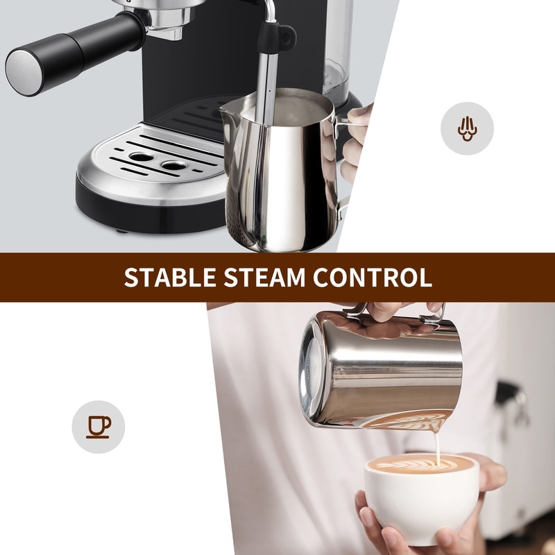 1350W 2 Cup Black Espresso Machine 20 Bar Compact Coffee Maker
