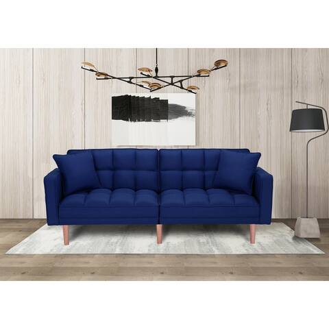 Futon Sleeper Sofa With 2 Pillows Navy Blue Fabric
