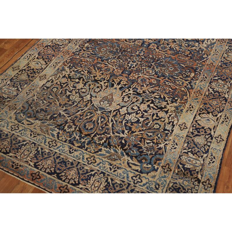 Hand Knotted Oriental 100% Wool Carpet Traditional All-Over Navy Blue & Blues Kerman Area Rug - 7' 0'' X 4' 7''