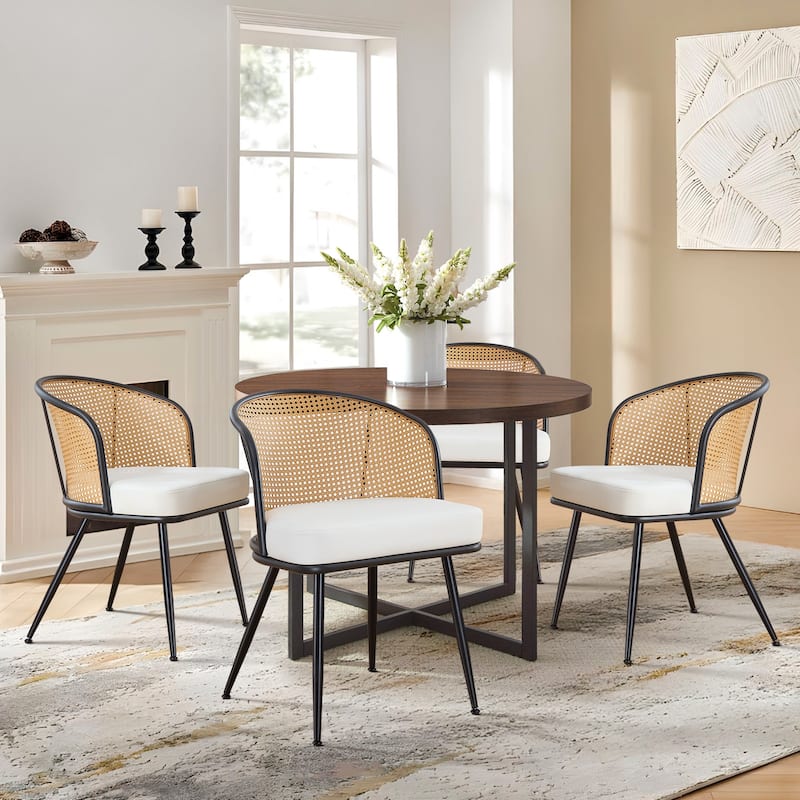 Upholstered Rattan Dining Chairs with Metal Legs Set of 2/4 - 29.92"H x 20.5"W x 23.03"D