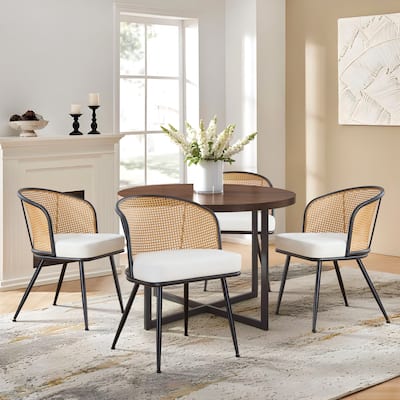 Upholstered Rattan Dining Chairs with Metal Legs Set of 2/4 - 29.92"H x 20.5"W x 23.03"D