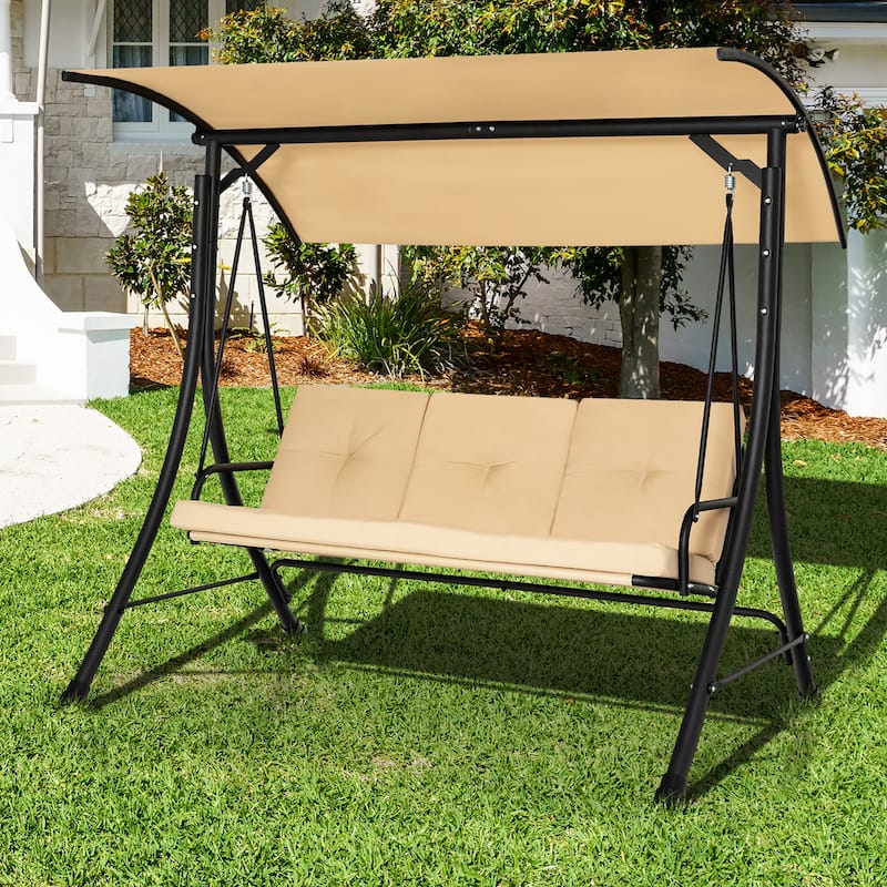Costway 3-Seat Outdoor Porch Swing Adjustable Canopy Padded Cushions - See Details