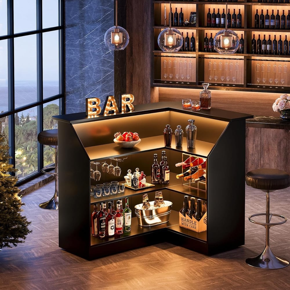 L-Shaped Bar Cabinet, 4-Tier Corner Bar Unit
