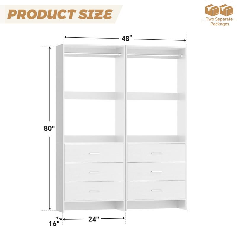 Set of 2/4 Closet Organizer System with Wood Drawers