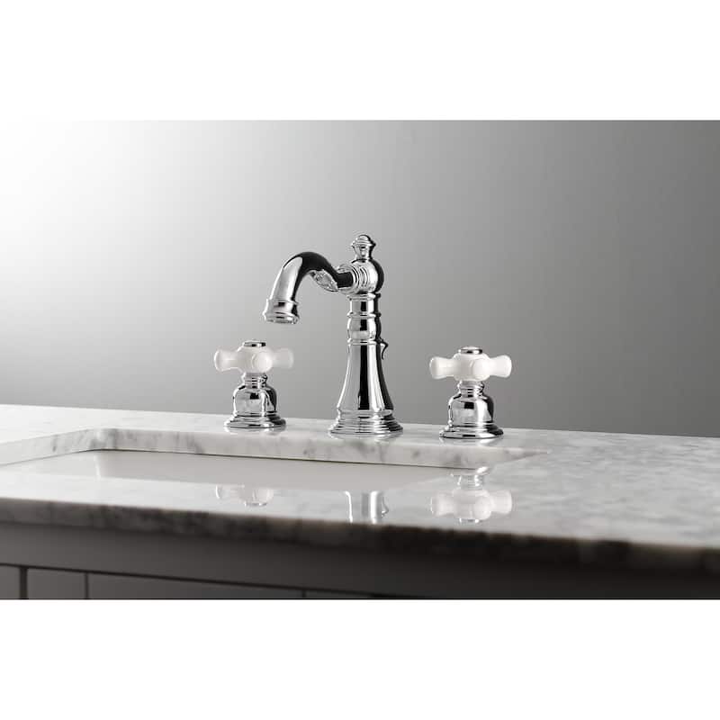 Kingston Brass American Classic Two-Handle 3-Hole Deck Mount Widespread Bathroom Faucet with Pop-Up Drain