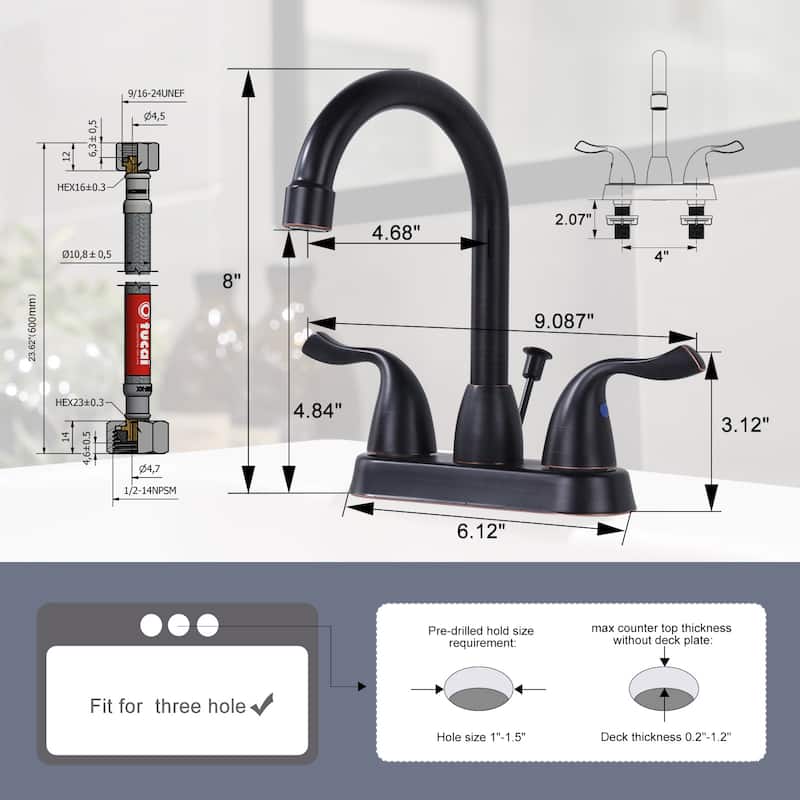 WOWOW 4 Inch Centerset Bathroom Faucet