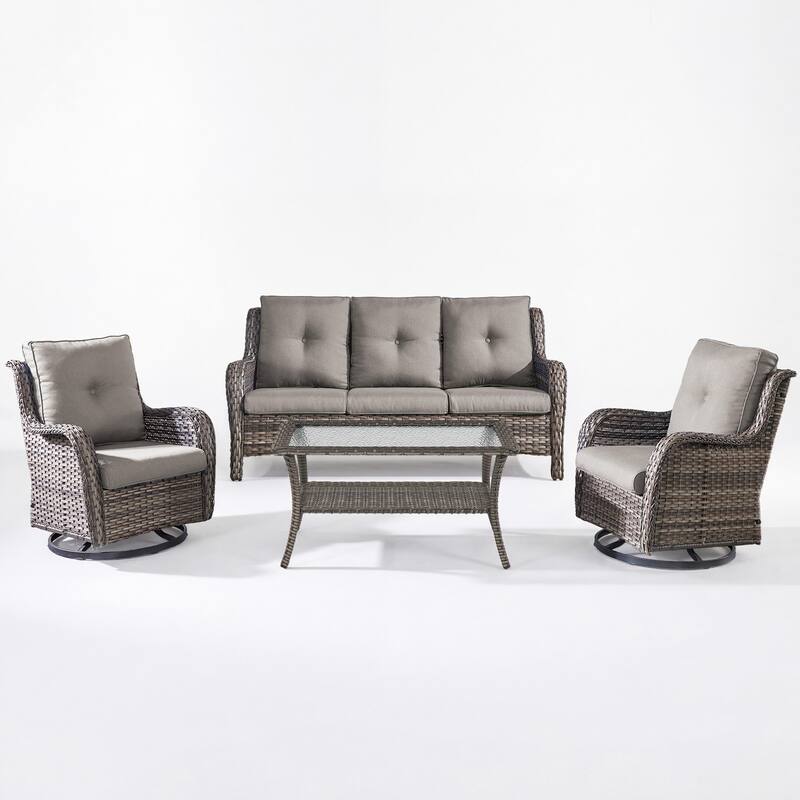 Pocassy Outdoor Patio Wciker Sofa Furniture Set of Chair Table.