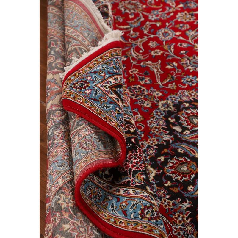 Medallion Kashan Turkish Rug Floral Machine-Made Carpet - 9'8" x 12'10"