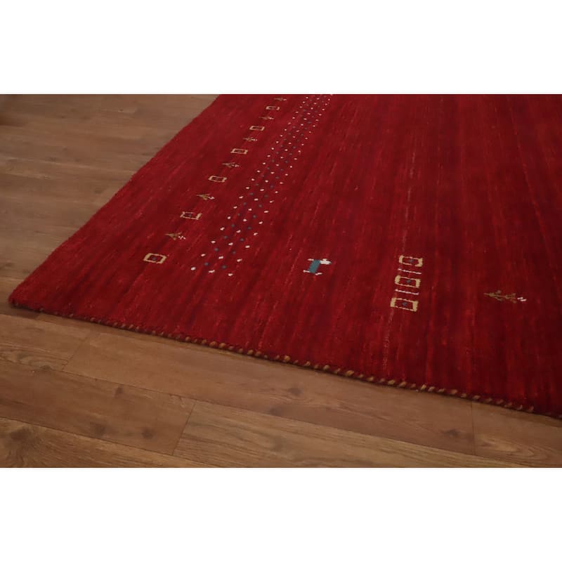 Hand Knotted Oriental 100% Wool Carpet Tribal Animal Pictorial Red Gabbeh Area Rug - 8' 1'' X 5' 5''
