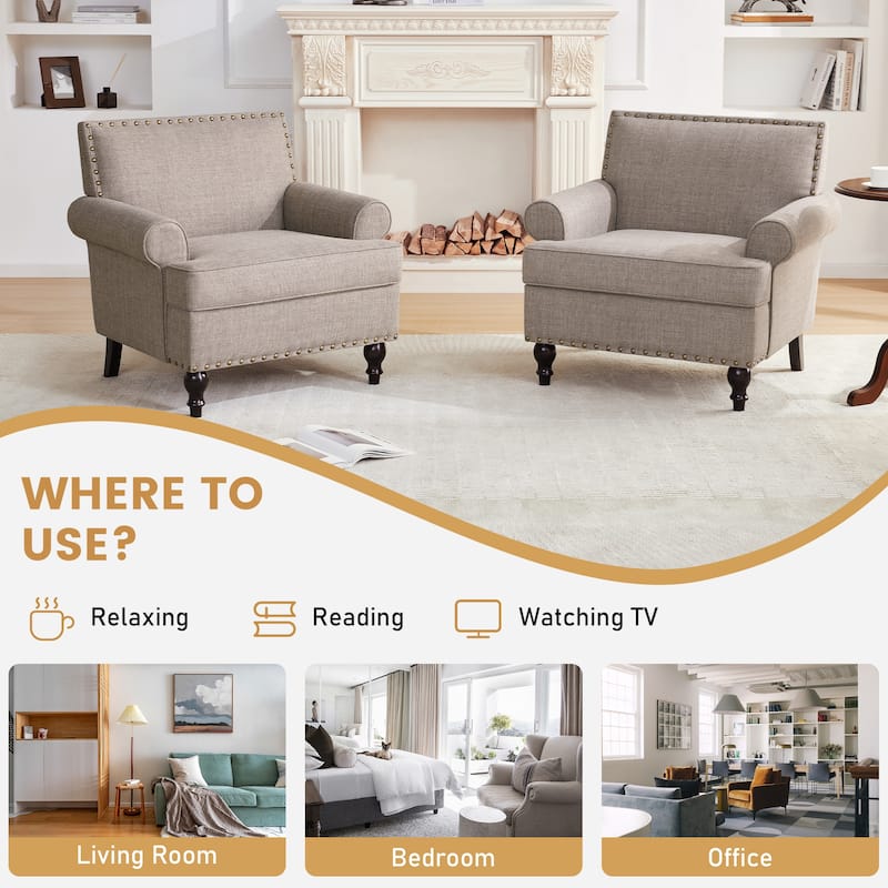 Huimo Modern Nailhead Accent Chair Arm Chairs Set of 2