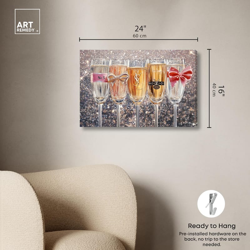 Champagne Glasses Glitz Canvas by Art Remedy, Gallery Wrapped