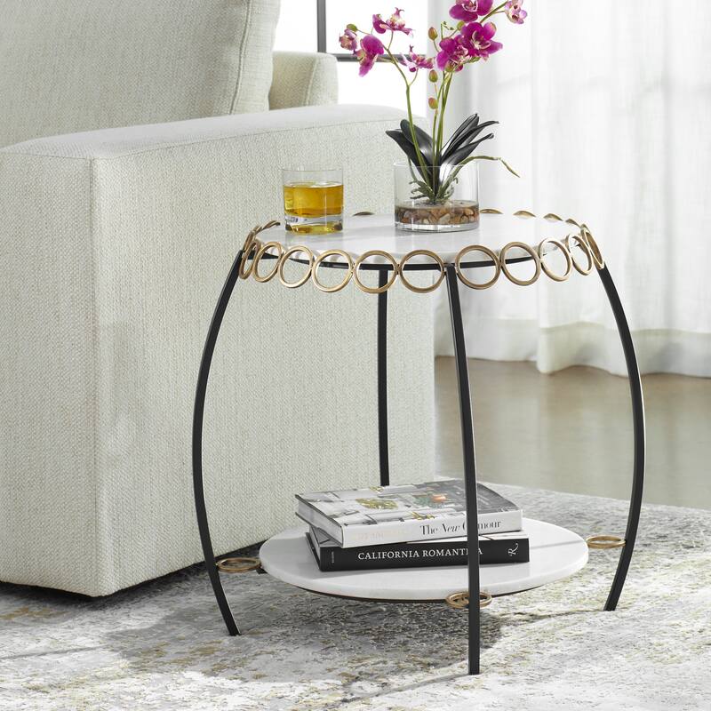 Uttermost Chainlink White Marble Side Table - 25"W x 22"H x 25"D