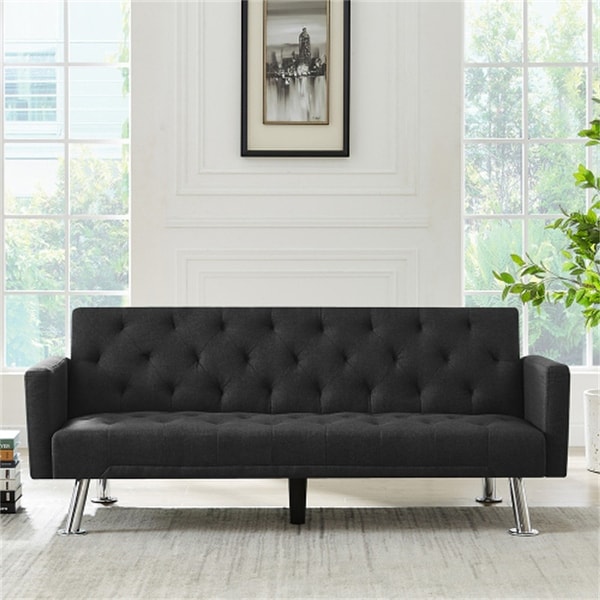 Modern Style Black Fabric Futon Sofa Bed,Folding Sleeper Sofa Couch. Opens flyout.