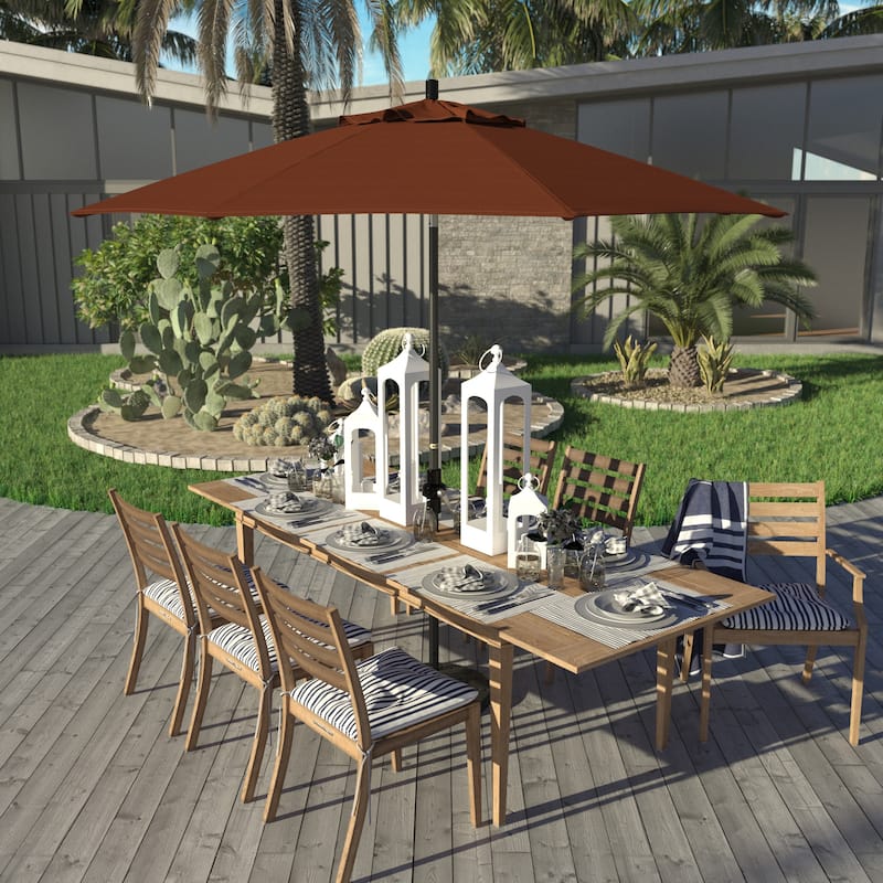 California Umbrella 9' Rd Golden State Series Patio Umbrella Black Aluminum Frame Crank Lift Collar Tilt Olefin Royal Blue - Terracotta