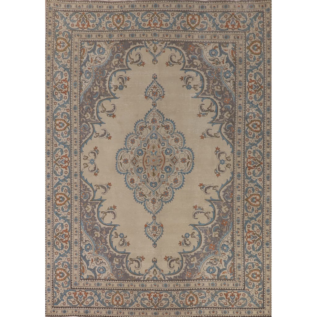 Tabriz Persian Vintage Area Rug Hand-Knotted Bedroom Wool Carpet - 10'0" x 12'8"