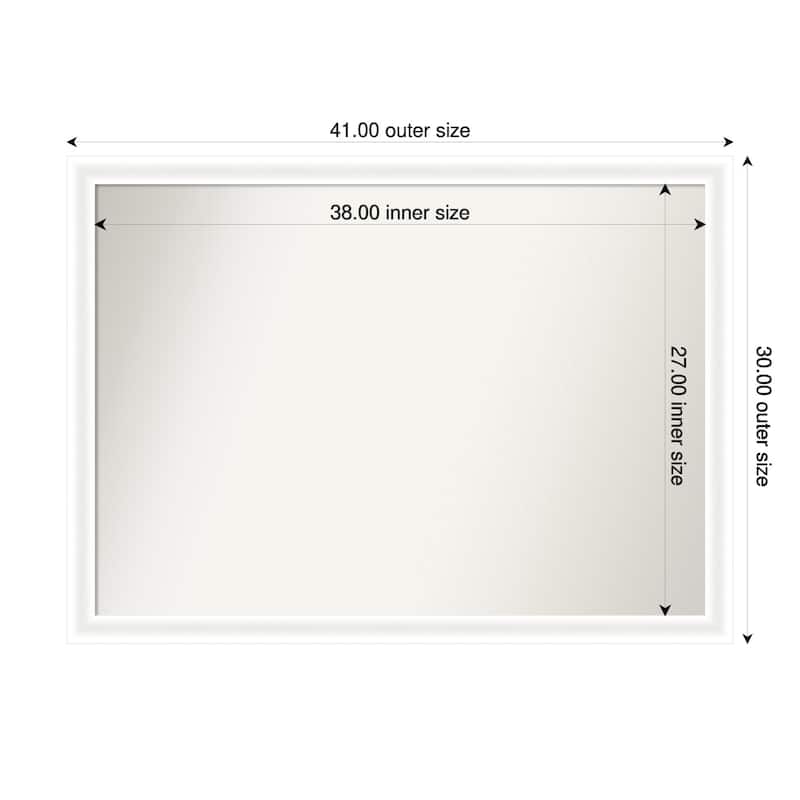 Oliver Narrow Non-Beveled Wood Framed Bathroom Vanity Wall Mirror - 41 x 30 in - Oliver White Narrow