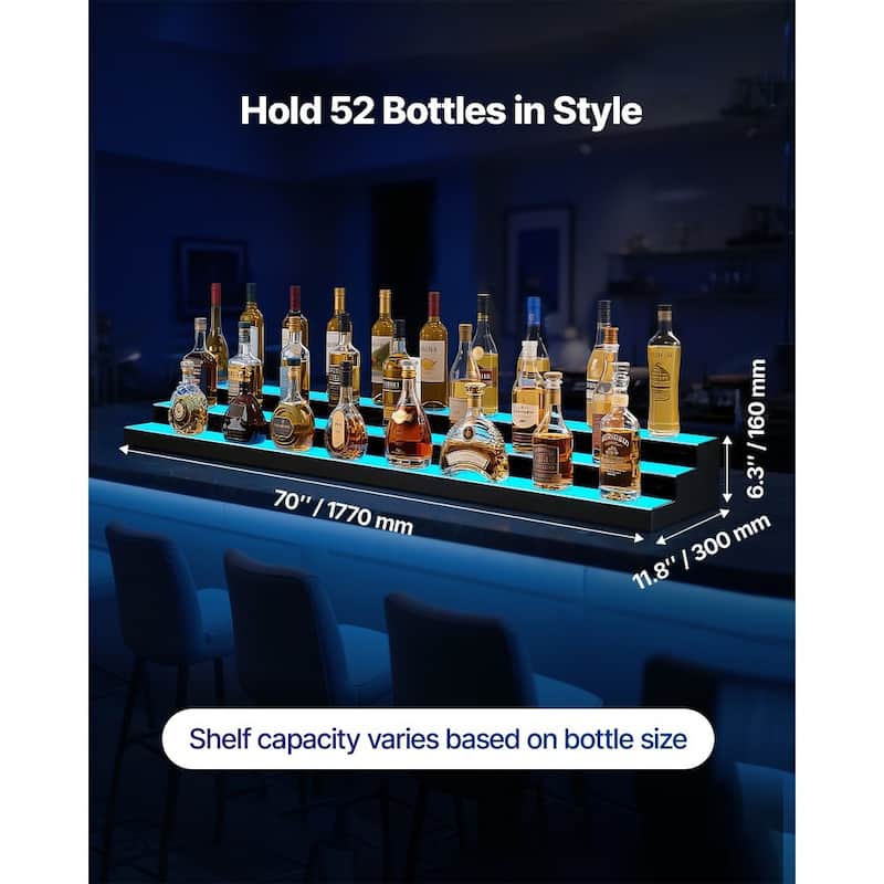 Acrylic 3-Tier LED Lighted Liquor Wine Shelf with Remote