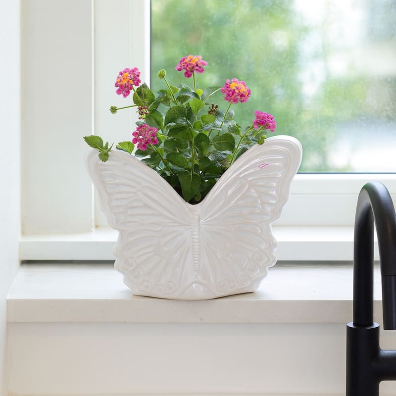 Butterfly Ceramic Planter for Indoor or Outdoor Decor - 7" x 3.75" x 5.5"