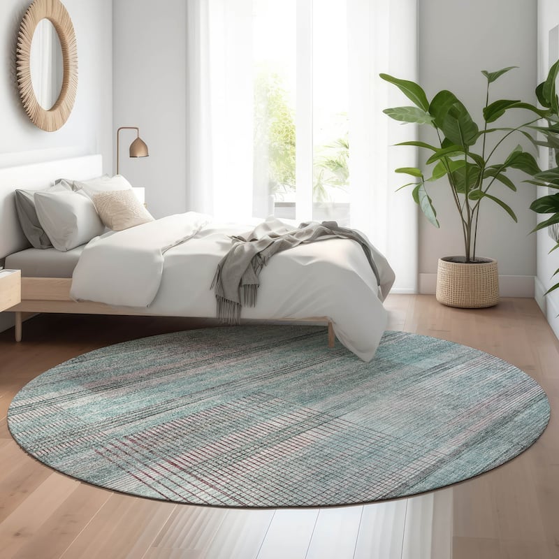Premium Washable Super Soft Modern Criss Cross Mayfield Rug - Teal - 8' x 8' - Round
