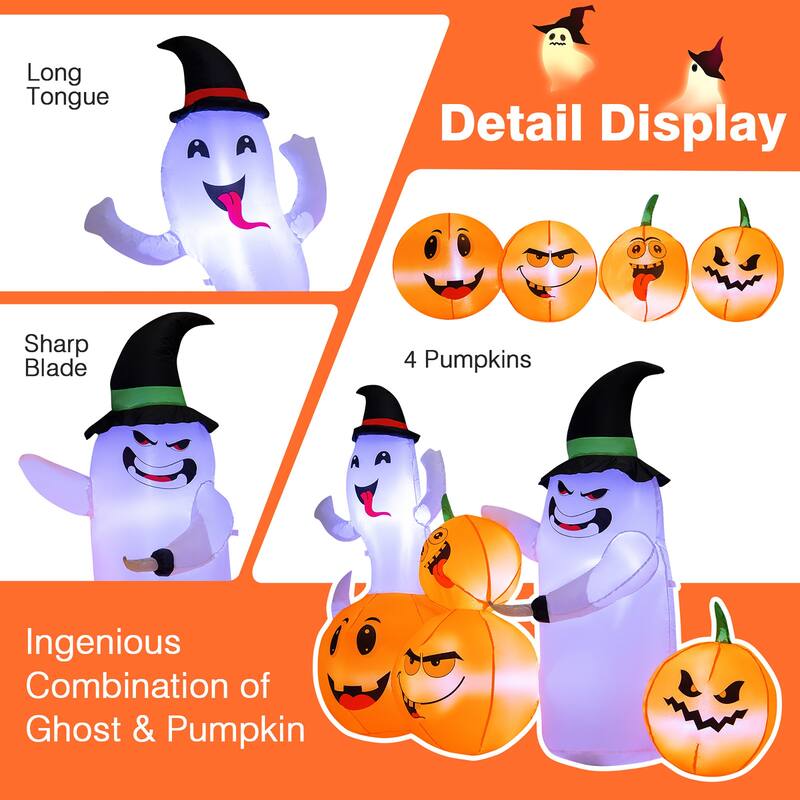 Gymax 6FT Halloween Inflatable Pumpkin & Ghost Combo Decor w/ LED &