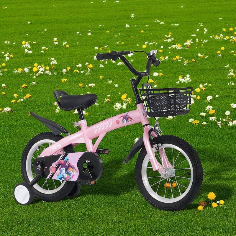 16 Inch Kids Bike with Training Wheels & Kickstand, Adjustable Saddle & Handlebar, Boys & Girls Ages 4-8