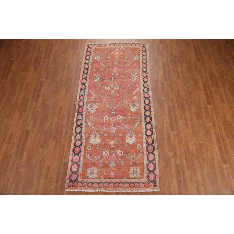 Hand Knotted Oriental 100% Wool Carpet Traditional All-Over Oranges & Rust Tabriz Runner Rug - 9' 7'' X 4' 2''