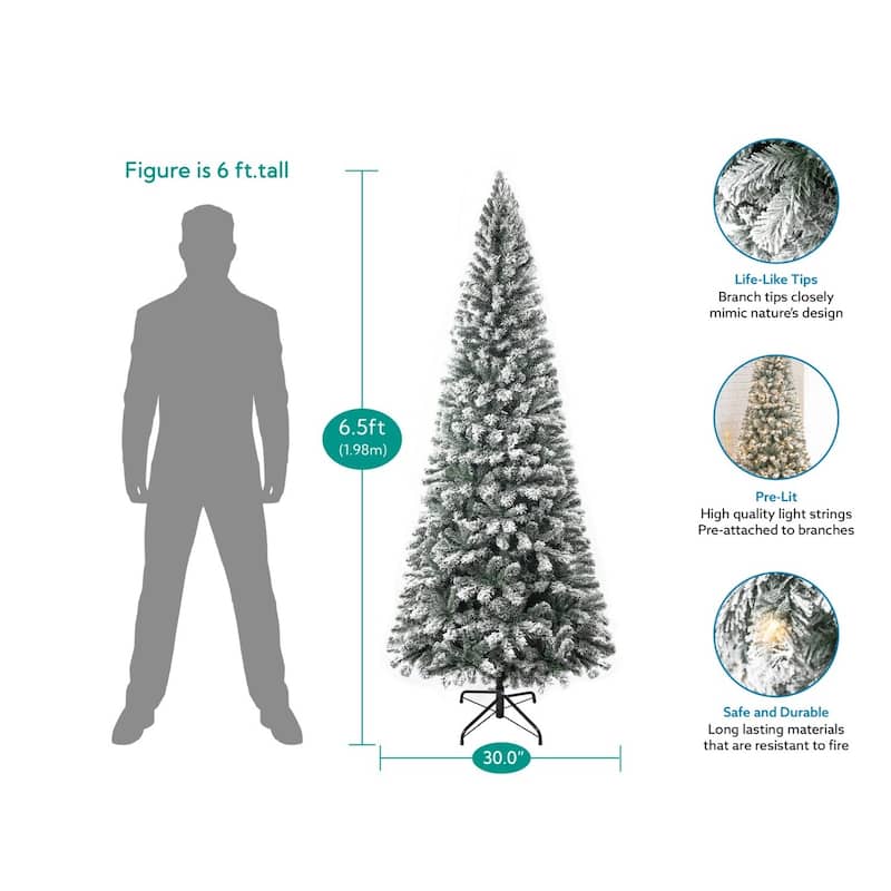 Salzburg Frosted Slim Artificial Christmas Tree with Lights, Prelit Christmas Tree, Pine Fir Christmas Tree with Clear Lights