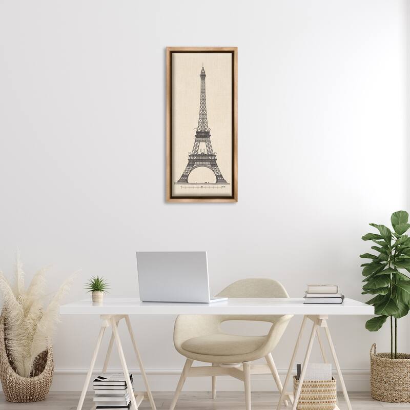 Stupell Parisian Tower Illustration Framed Floater Canvas Wall Art Design By Phillipa Katz